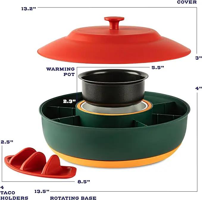 Taco Tuesday Kit - Taco Bar Serving Set for a Party - 30oz Heated Pot, 4 Taco Holders, & Detachable Lazy Susan Tray - Taco Night Fiesta – Unique Couple & Housewarming Gift Set Ideas by GreenHaven Gardens