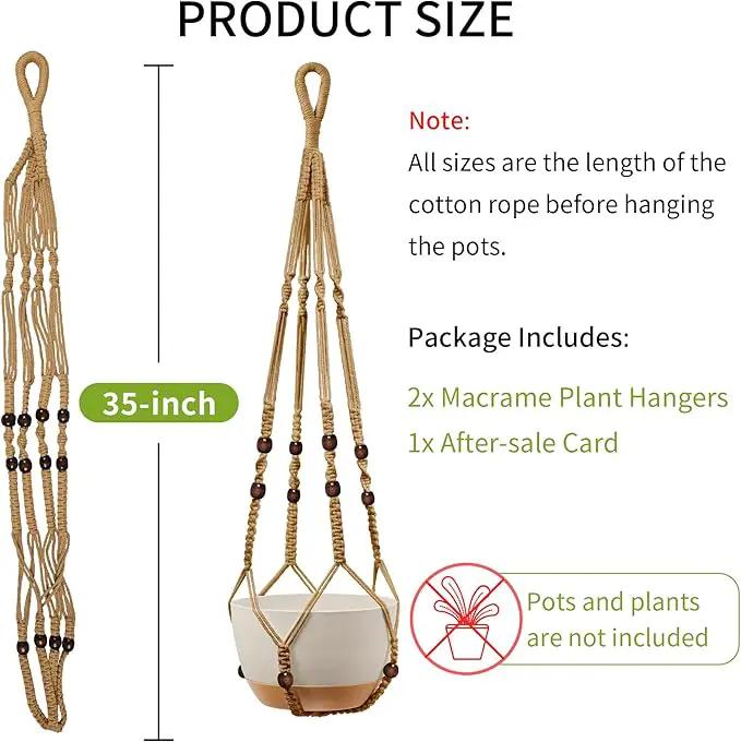 35 Inch Macrame Plant Hanger - Fits 4-13 Inch Pots, Supports Up to 22lbs, Sturdy Hanging Planter Holder for Indoor Outdoor, Boho Home Decor, 2 Pack, Brown (POTS NOT Included) by GreenHaven Gardens