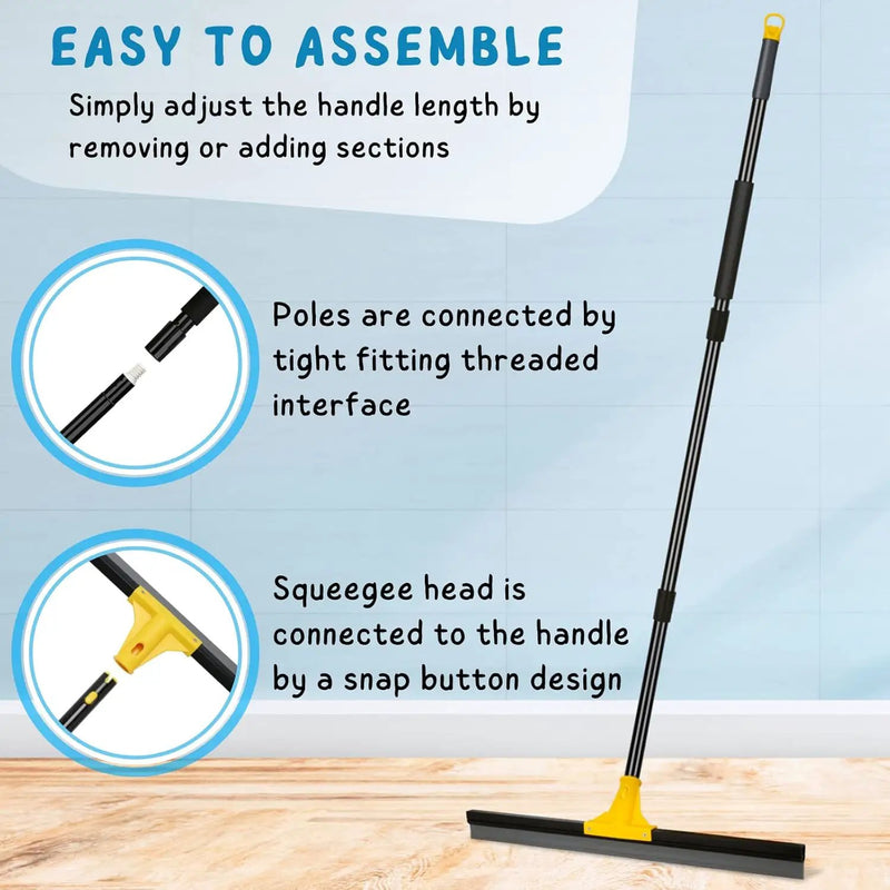 Floor Squeegee for Concrete and Tile Cleaning, 24'' Rubber Wiper Broom, Large Heavy Duty Water Scraper with 60'' Long Handle for Garage, Deck, Bathroom, Shower Glass, Window by GreenHaven Gardens