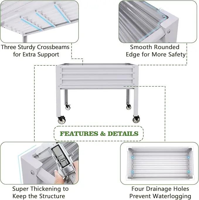 A ANLEOLIFE 3-Set Galvanized Raised Garden Bed with Legs,48x24x35in Large Elevated Planter Box on Wheels with Drainage Holes for Backyard, Balcony, Patio, 600lb Capacity, Antique White by GreenHaven Gardens