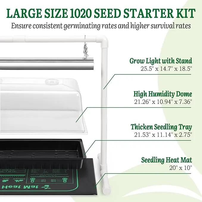 [Upgraded 1020 Size] Soligt Seed Starter Kit with Grow Light and Heat Mat - Strong Seed Starter Tray, 7" Humidity Dome and Grow Light Stand for Seed Starting, Seedling Germinating & Plant Propagating by GreenHaven Gardens