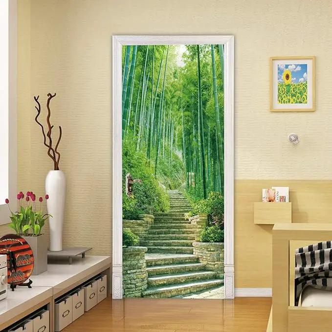 3D Door Stickers Murals - Bamboo - Peel and Stick Wallpaper - Self-Adhesive Decals - Removable PVC Waterproof Door Poster - Bedroom, Living Room - 35.4" x 78.7" by GreenHaven Gardens