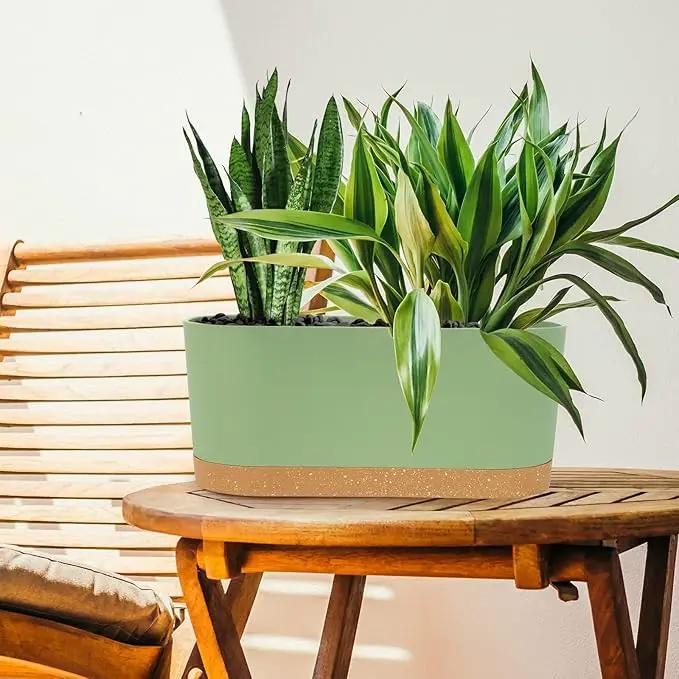 QCQHDU 16" L x 7.6" W x 7" H Window Planter Box, 2 Pack Self Watering Pots for Indoor Plants with Drainage Holes & Saucer, Outdoor Flower Pots Home Garden Modern Decor by GreenHaven Gardens
