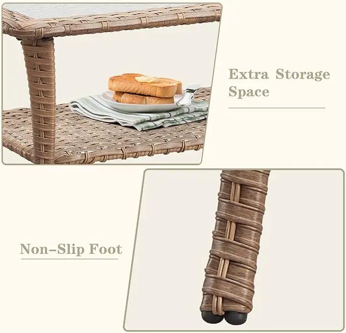 Wicker Outdoor Furniture Patio Furniture Set - 6 Piece Patio Conversation Set with Swivel Rocker Chairs, Loveseat Sofa, Ottomans and Coffee Table, Beige Cushion by GreenHaven Gardens