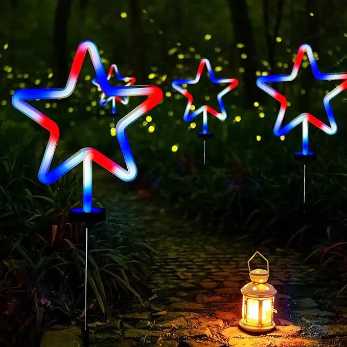 BlcTec 4th of July Decorations, 4PCS Red White and Blue Lights with Stainless Steel Stakes, 4 Big LED Neon Stars Patriotic Lights with Waterproof for Independence Day Garden Yard Lawn Decor, Plug in by GreenHaven Gardens