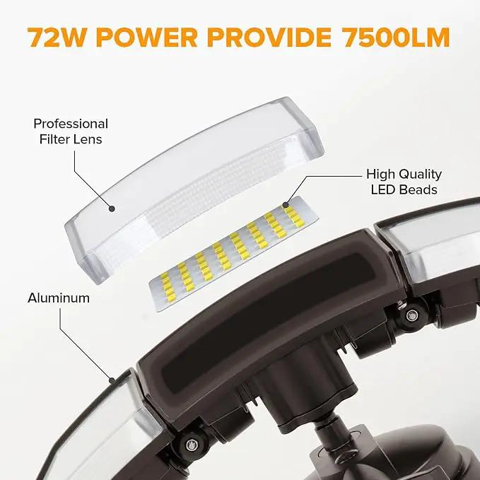 LUTEC 72W 7500LM LED Security Lights Motion Sensor Light Outdoor, 5000K Daylight, IP65 Waterproof, Dusk to Dawn, 3-Head Motion Detected Flood Light for Garage, Yard, Porch(Brown) by GreenHaven Gardens