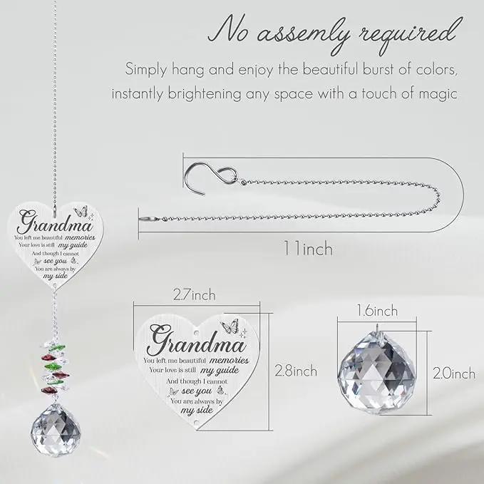 Grandma in Heaven Memorial Crystal Suncatcher Gifts,Sympathy Gifts for Loss of Grandma,Hanging Crystals Ornament for Window Rainbow Maker Prisms Home Decor Gift by GreenHaven Gardens