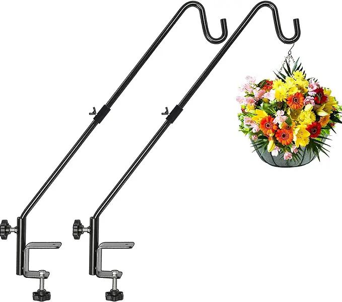 FEED GARDEN 31 Inch Heavy Duty Deck Hook, Non-Slip Clamp, 360 Degree Swivel, Black for Bird Feeders, Planters, Suet Baskets, Lanterns, Wind Chimes, 2 Pack by GreenHaven Gardens