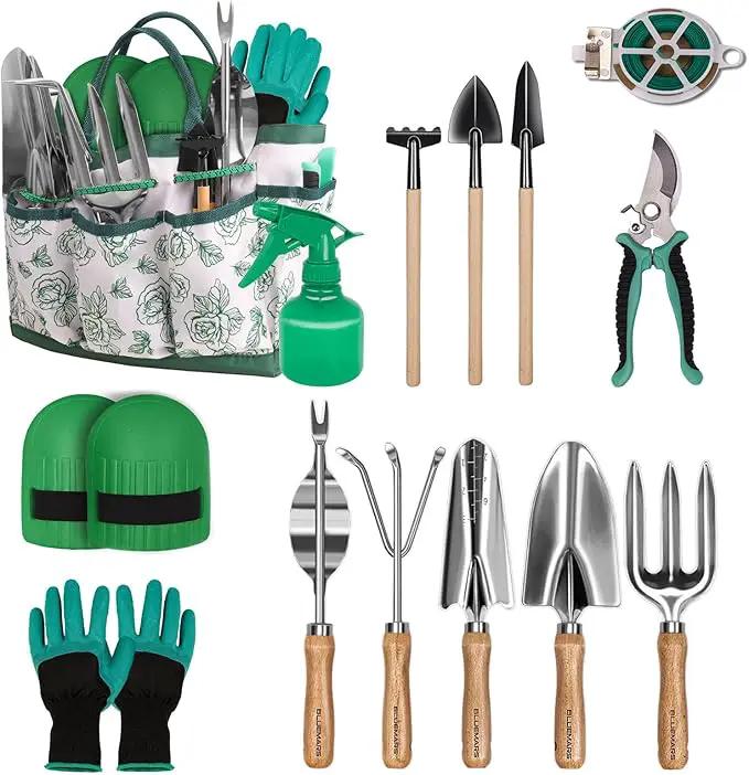 Gardening Tools 14-Piece Heavy Duty Gardening Hand Tools with Fashion and Durable Garden Tools Organizer Handbag,Rust-Proof Garden Tool Set by GreenHaven Gardens