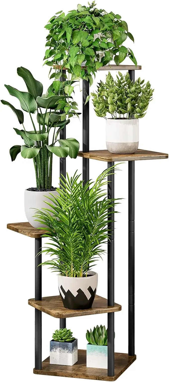 AZERPIAN Plant Stand 5 Tier Indoor Metal Flower Shelf for Multiple Plants Corner Tall Flower Holders for Patio Garden Living Room Balcony Bedroom, Black (5 Tier-Black) by GreenHaven Gardens