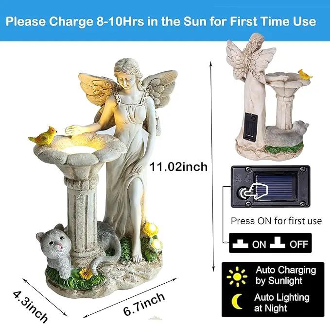 Angel Garden Statue, Solar Figurine with Outdoor Décor Resin Cat Sculpture Lawn Ornament,Ideal Yard Art for Patio Lawn Yard Housewarming Garden Gift by GreenHaven Gardens