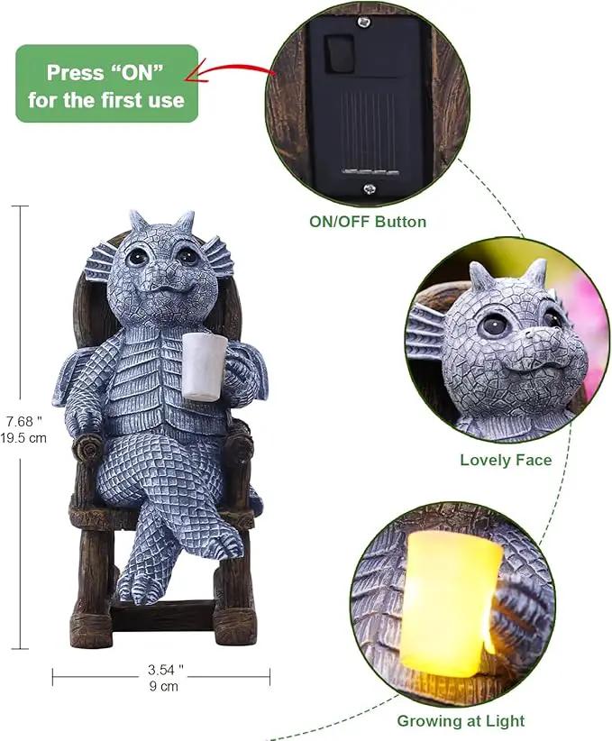 Solar Dragon Statues Garden Decor: Home Desk Decorations Desktop Accessories Outdoor Indoor Figurines Yard Art - Gifts for Mom Women by GreenHaven Gardens