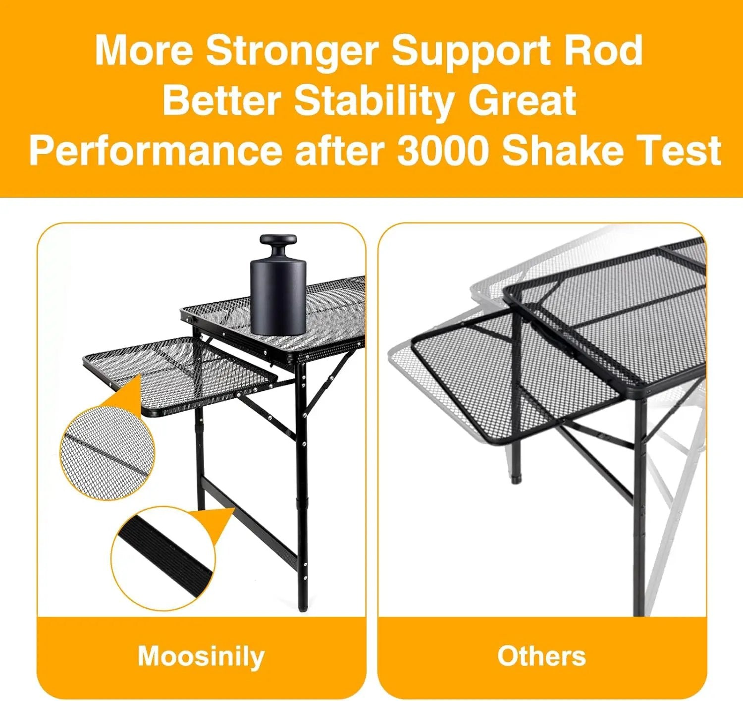 Grill Table Folding Table with 2 Wing Panels 4FT+1.77 FT with Mesh Desktop 3 Height Adjustable Portable Grill for Outdoor Indoor Beach BBQ Picnic Travel RV Black 69.3 x 23.62 inch by GreenHaven Gardens