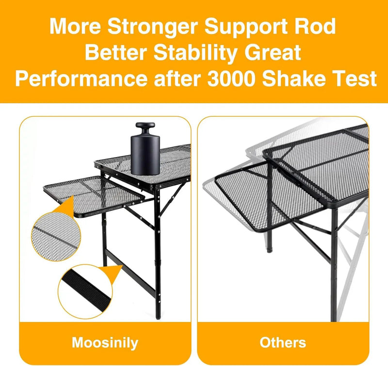 Grill Table Folding Table with 2 Wing Panels 4FT+1.77 FT with Mesh Desktop 3 Height Adjustable Portable Grill for Outdoor Indoor Beach BBQ Picnic Travel RV Black 69.3 x 23.62 inch by GreenHaven Gardens