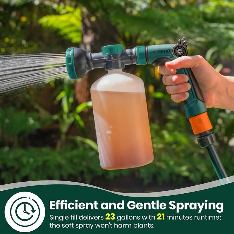 VENETIO 8-Dial Hose End Sprayer for Liquid Fertilizer/Soap | Precision Lawn, Yard & Garden Feeder with 34oz Bottle for Uniform Fertilizing and Watering Plants | Hose Attachment Nozzle Spray Gun by GreenHaven Gardens