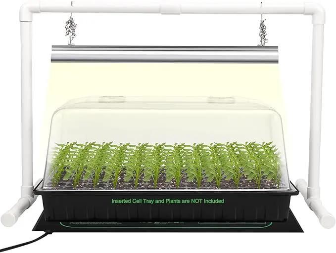 [Upgraded 1020 Size] Soligt Seed Starter Kit with Grow Light and Heat Mat - Strong Seed Starter Tray, 7" Humidity Dome and Grow Light Stand for Seed Starting, Seedling Germinating & Plant Propagating by GreenHaven Gardens
