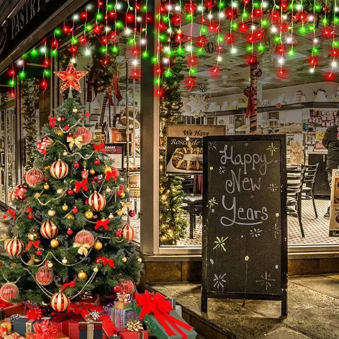 Hezbjiti Christmas Lights Outdoor Decorations,LED Christmas Lights 8 Modes 75 Drops Fairy String Curtain Lights for Christmas Decor Eaves Window Party Yard Garden (Red Green Cold, 1600LED 164FT) by GreenHaven Gardens