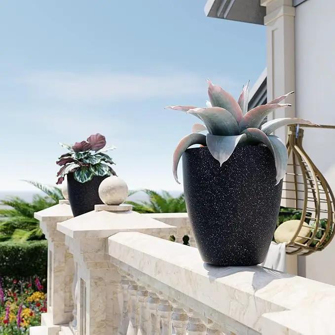 QCQHDU Plant Pots Set of 2 Pack,10 Inch Plant Pot for Indoor and Outdoor Plants with Drainage Hole,Flower Pots Modern Decorative Planter for Garden Plants (Black) by GreenHaven Gardens
