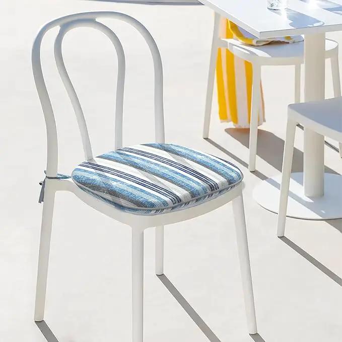 Indoor/Outdoor Chair Cushions 16x17 Inch, Patio Chair Cushions with Ties, All Weather Seat Cushions for Patio Furniture Home Garden Chair Use, Set of 2, Stripe Layered Blue by GreenHaven Gardens