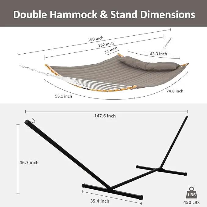 SUNCREAT Hammocks Portable Hammock with Frame, Backyard Double Hammock with Curved Spreader Bar, Brown by GreenHaven Gardens