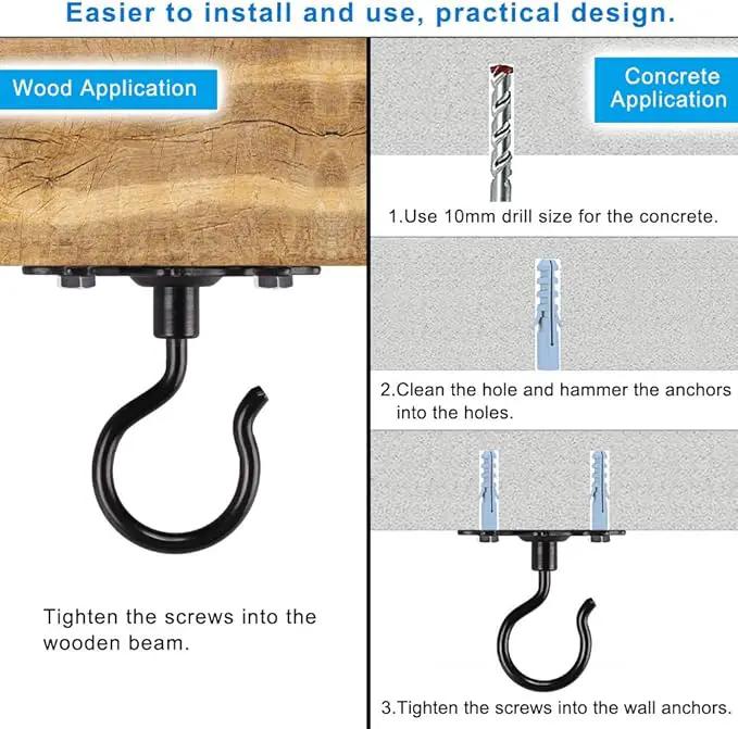Dolibest Wall Mount Ceiling Hooks,Plant Hooks for Ceiling Metal Plant Bracket Iron Wall Mount Lanterns Hangers Hooks for Hanging Plants Lights, Outdoor Wire, Fairy Lights, Wind Chimes, Black(2PCS) by GreenHaven Gardens