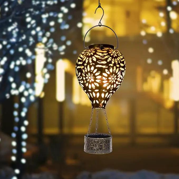 Hot Air Balloon Solar Lantern,Hanging Lantern Outdoor Waterproof Decorative Metal LED Solar Lights for Trees Patio Garden Yard Porch Decor, Gold by GreenHaven Gardens