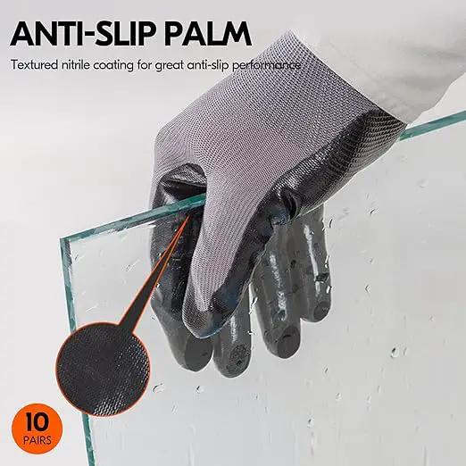 Vgo... 10-Pairs Safety Work Gloves, Gardening Gloves, Non-slip Nitrile coating, Dipping Gloves (Size L, Gray, NT2110) by GreenHaven Gardens