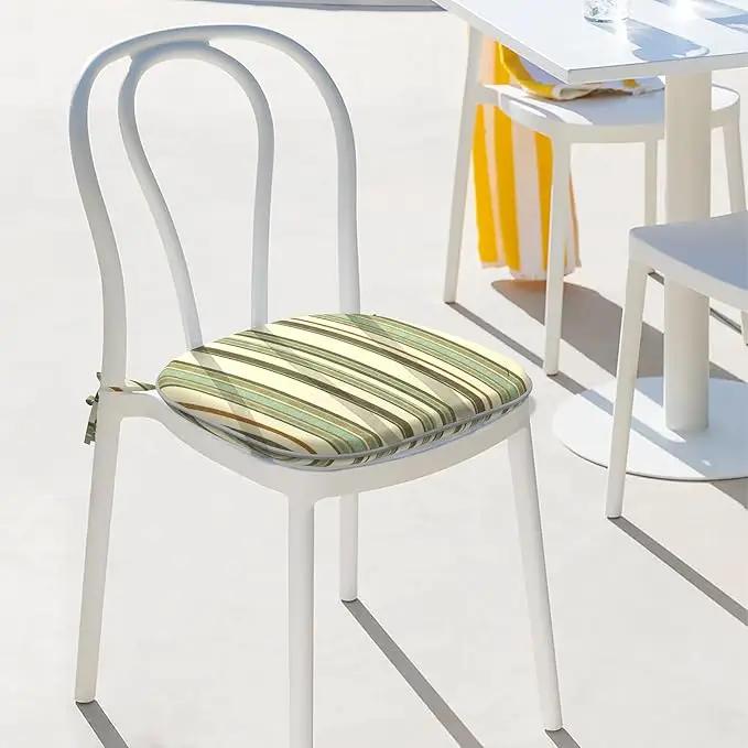 Indoor/Outdoor Chair Cushions 16x17 Inch, Patio Chair Cushions with Ties, All Weather Seat Cushions for Patio Furniture Home Garden Chair Use, Set of 2,Stripe Onyx by GreenHaven Gardens