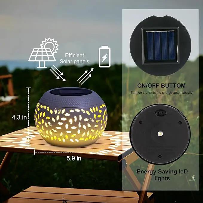Solar Lantern Outdoor Table Light,2 Pack Solar Lanterns Outdoor Waterproof Decor, Hollow Out Retro White Metal Solar Patio Lights,Yard Porch Garden Balcony Indoor Desk Bedroom Tabletop Decorations by GreenHaven Gardens