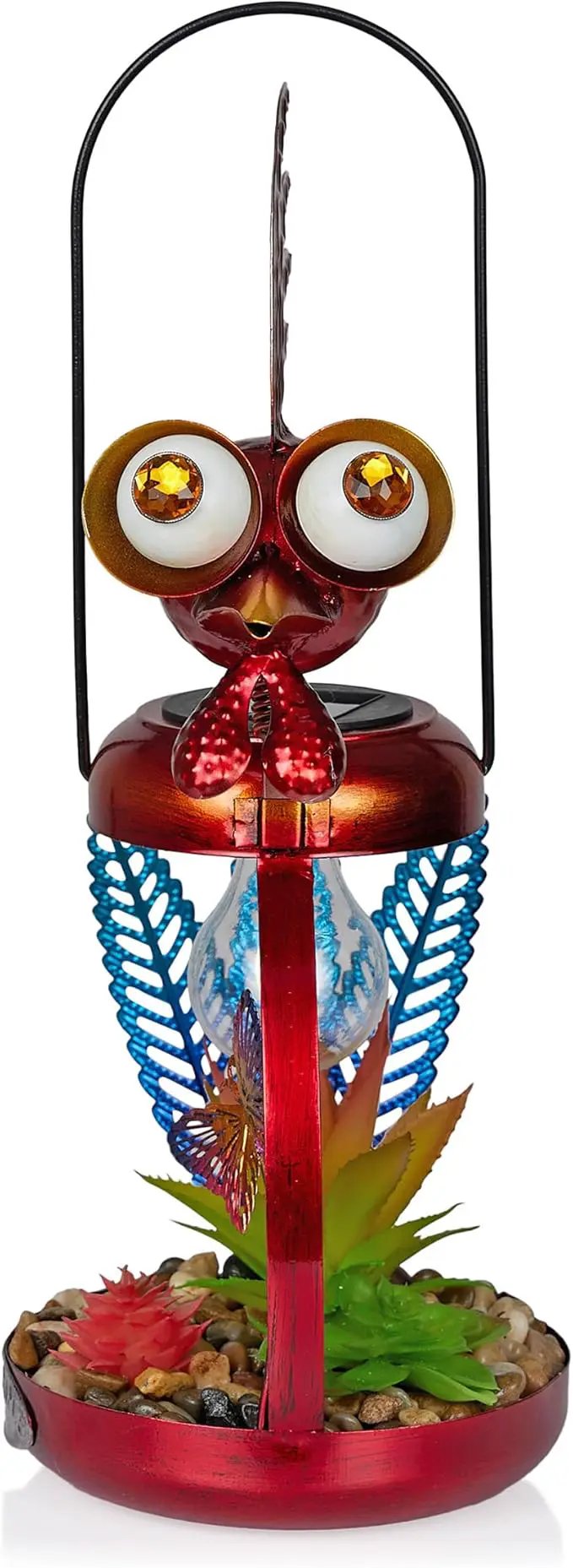 Alpine Corporation LYT286SLR-HH Solar-Powered Metal Rooster w/Garden Enclosed LED Light Decor, Solar Patio Decor, 16''H, Red by GreenHaven Gardens