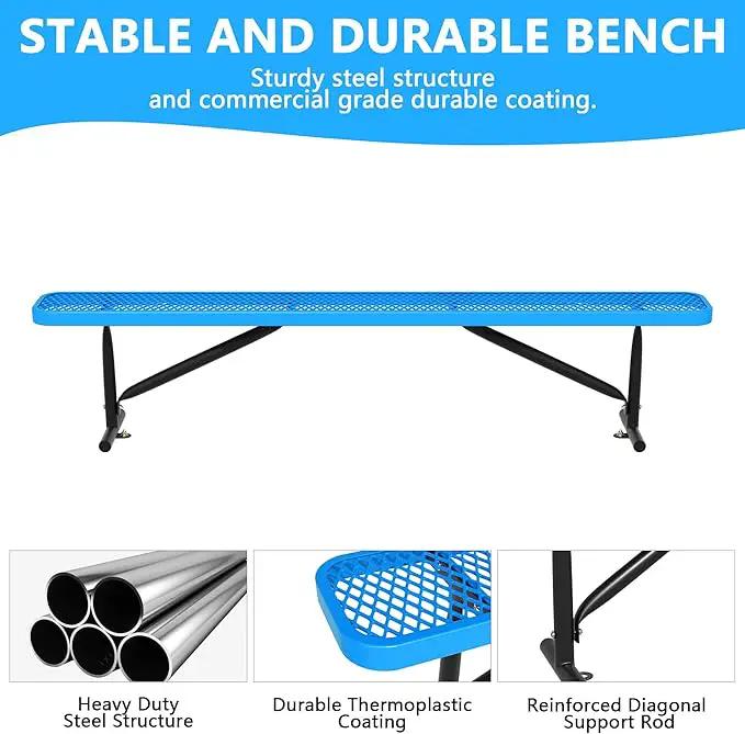 8 Feet Heavy Duty Metal Park Bench for Outside, Outdoor Bench with Portable Frame, Commercial Benches for Shopping Mall, Store, Park, Patio, Deck, Blue by GreenHaven Gardens