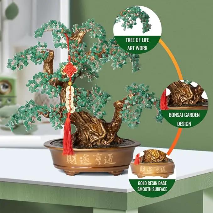 Green Aventurine Gemstone Crystal Bonsai Tree of Life（1,350 Gemstone Count） Large Feng Shui Money Chakra Tree for Luck and Wealth Desk Decoration 20 Inches by GreenHaven Gardens