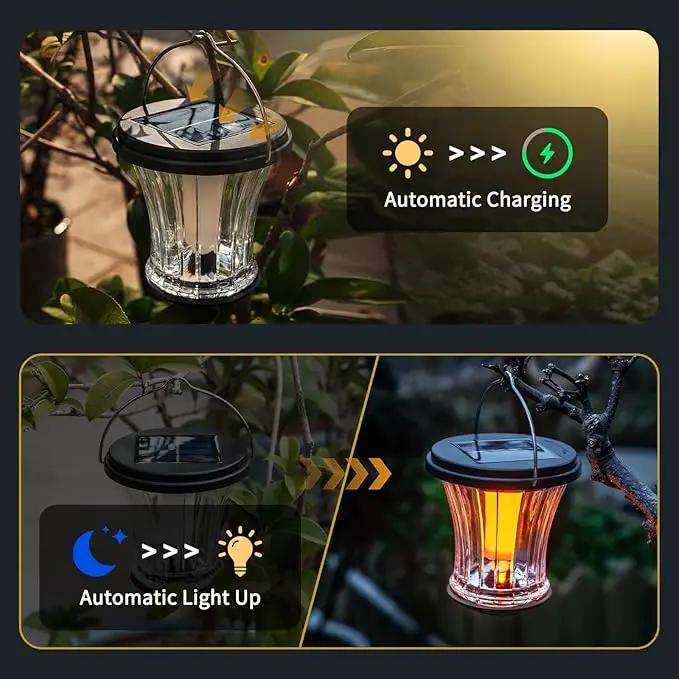 Glass Solar Lantern Outdoor Lights Waterproof, Flickering Flame Solar Lights with Modular Design, Auto On/Off Decorative Hanging Lanterns for Patio Garden Pathway Camping Deck Yard (4 Pack) by GreenHaven Gardens