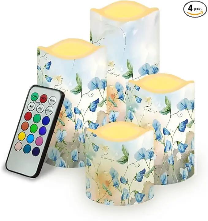 Ystardream Blue Flower Led Flameless Candles Valentine's Day Decorations Electric Christmas Candles for Windows,Unscented,Safe for Families with Pet(s) or Young Child(ren) by GreenHaven Gardens