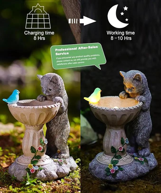 Solar Cat Statues for Bird Bath: Outdoor Sculptures for Garden Lawn Patio Yard Balcony Porch - Unique Gifts for Mother Grandma Women by GreenHaven Gardens
