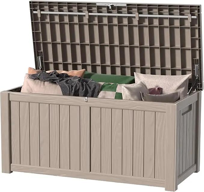 120 Gallon Outdoor Deck Box,Storage Lockable Waterproof Patio Furniture,Garden Tools,Cushions,Pool Accessories Outside Storage Resin Box(Grey) by GreenHaven Gardens