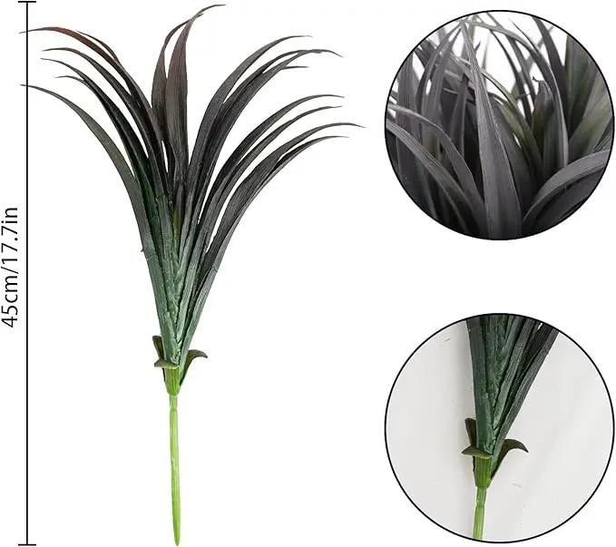 6Pcs Artificial Grass Fake Plants 17.3in Outdoor Plants UV Resistant Faux Greenery Stems Fake Grass for Home Window Garden Office Patio Pathway Front Porch Halloween Décor Green & Black by GreenHaven Gardens