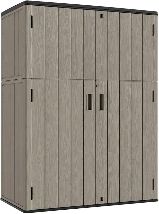 KINYING Outdoor Vertical Storage Shed,57 Cu.ft Outdoor Storage Cabinet Waterproof,Resin Sheds & Outdoor Storage Clearance for Garden,Patio,Backyard,Lockable (Brown) by GreenHaven Gardens