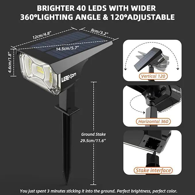 Solar Spot Lights Outdoor,IP65 Waterproof 40 LEDs Solar Landscape Spotlights,USB & Solar Powered Wall Lights,3 Modes Outdoor Solar Garden Lights Outdoor In-Ground Lights for Yard Porch 4 Pack by GreenHaven Gardens
