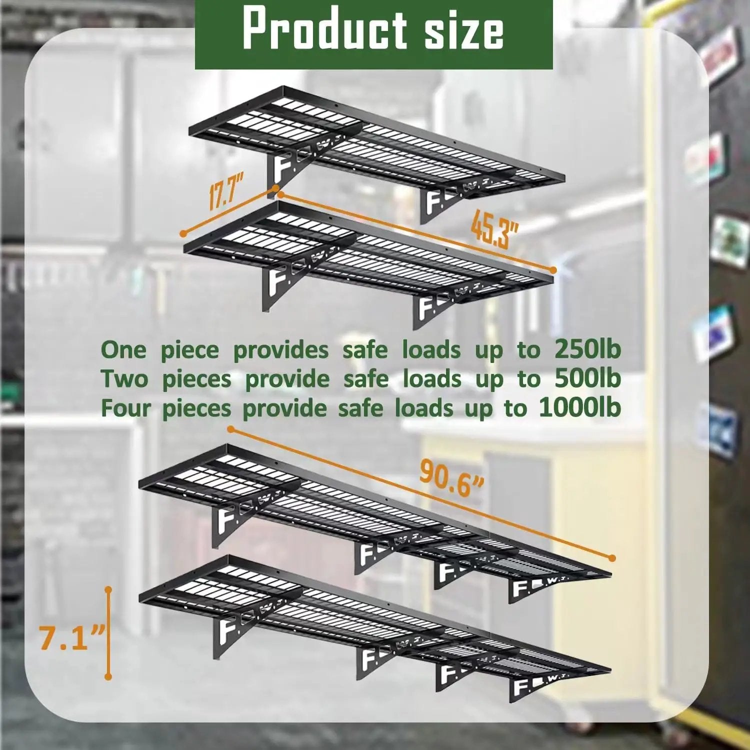 2 Pack Garage Wall Shelving, Heavy Duty 1.5' x 3.8' Wall Mount Storage Shelf with Hooks, Garage Storage Rack Floating Shelves, Holds 250 lbs Each by GreenHaven Gardens