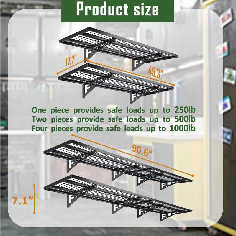 1 Pack Garage Wall Shelving, Heavy Duty 1.5' x 3.8' Wall Mount Storage Shelf with Hooks, Garage Storage Rack Floating Shelves, Holds 250 lbs Each by GreenHaven Gardens