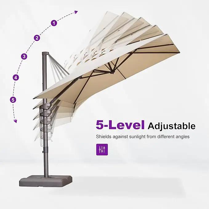 PURPLE LEAF 9' X 11.5' Rectangle Cantilever Umbrella Patio Umbrella Outdoor Aluminum Offset Hanging Umbrella with 360-degree Rotation for Pool Garden Backyard Deck, Beige by GreenHaven Gardens