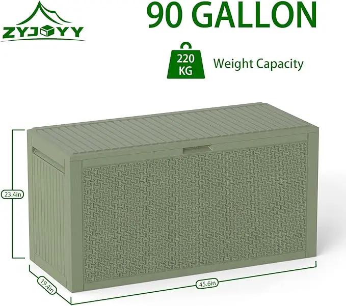 Outdoor Storage Box, 90 Gallon Deck Box, Waterproof Resin Storage Bin for Patio Cushions, Gardening Tools, Lockable, UV Resistant,Olive Green by GreenHaven Gardens