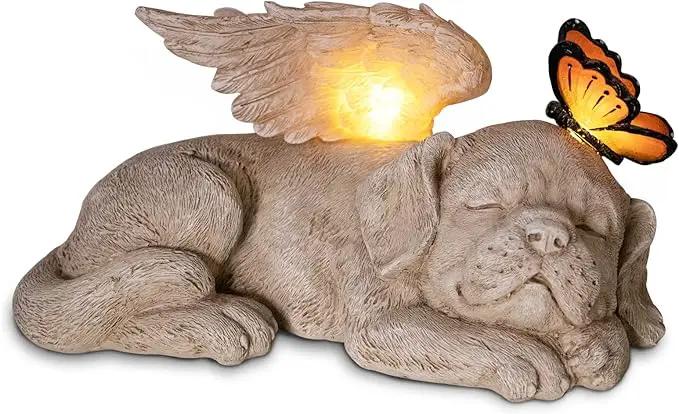 WONDER GARDEN Sleeping Dog Angel Statue with Solar Light - Pet Memorial Stone, in Memory of Dog, Marker Tribute Statues, Resin Guardian Angels, Bereavement Gift by GreenHaven Gardens