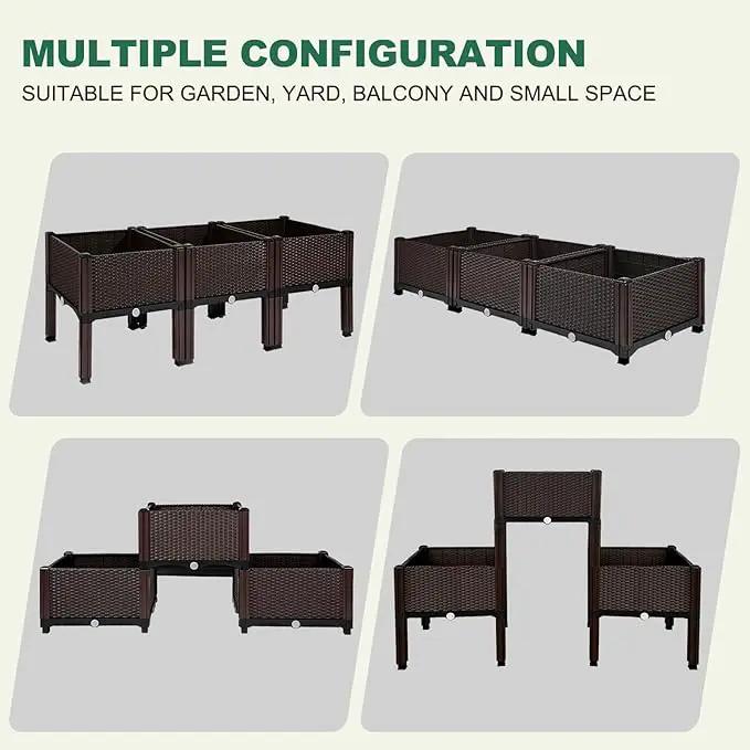 Emalie Raised Garden Beds Elevated Plastic Planter Box with Drainage Plugs Perfect for Vegetables Flowers Herbs Growing Outdoor, 47.2" Lx15.7 Wx16.5 H Brown by GreenHaven Gardens