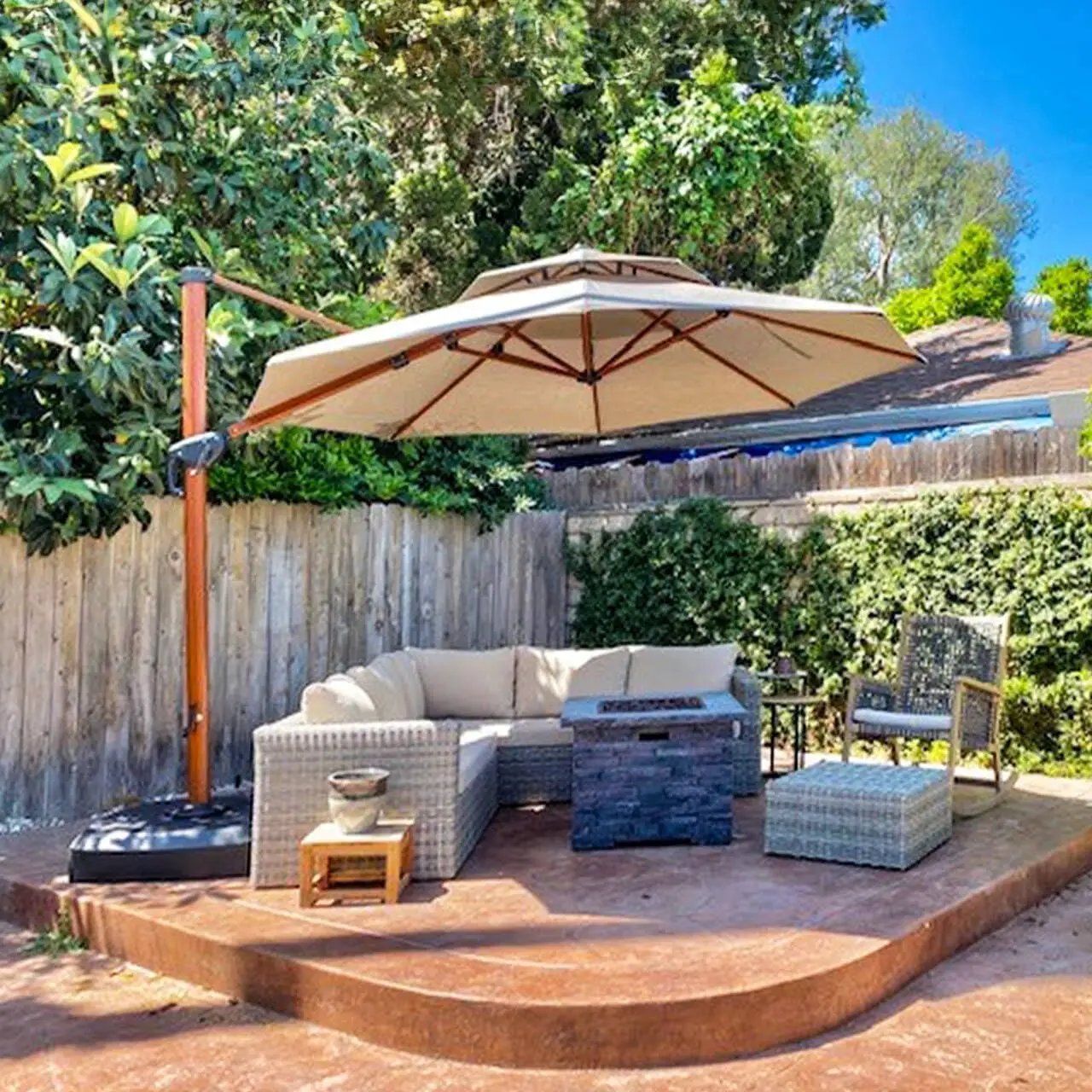 PURPLE LEAF 11ft Patio Umbrella Outdoor Round Umbrellas Large Cantilever Umbrella Windproof Offset Umbrellas Heavy Duty Sun Umbrella for Garden Deck Pool Patio, Beige by GreenHaven Gardens