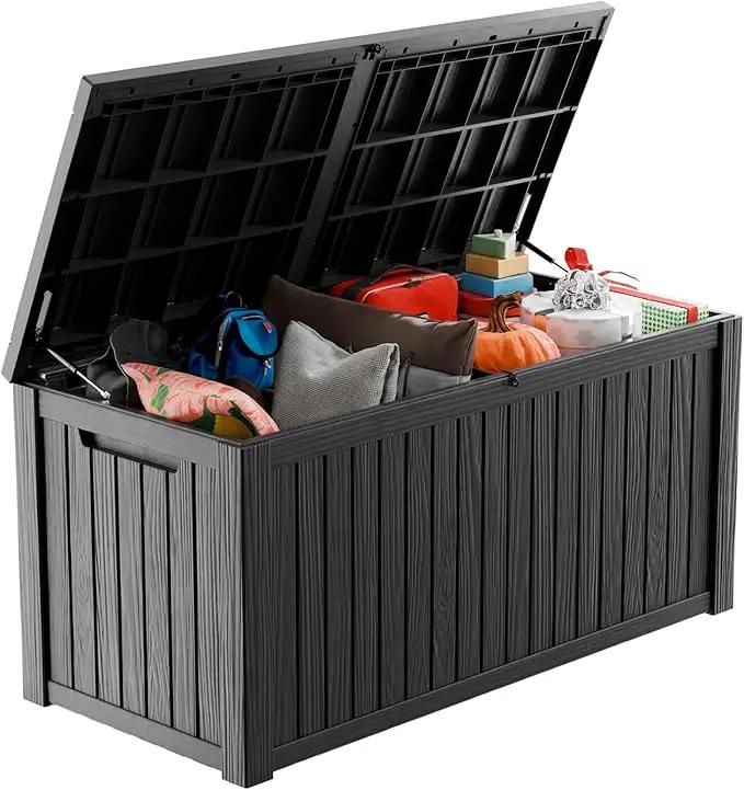 180 Gallon Waterproof Outdoor Storage Box,Resin Deck Box,Lockable Outside Storage Box Container for Patio Furniure,Garden,Tools (180 Gallon,Black) by GreenHaven Gardens