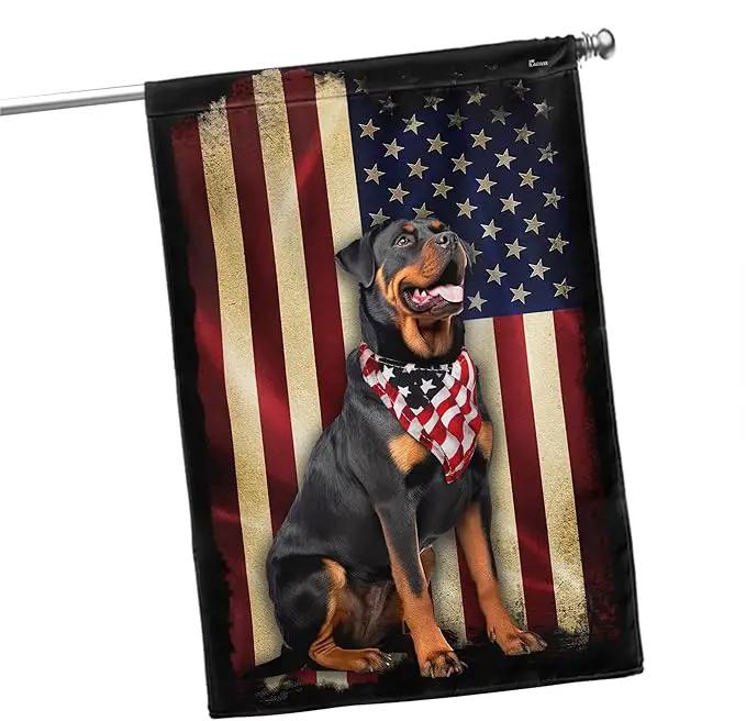 Flags-Rottweiler American Flag, House Flag (29.5" x 39.5")-USA House Garden Flags Premium Polyester-Decorative Outdoor Flags by GreenHaven Gardens