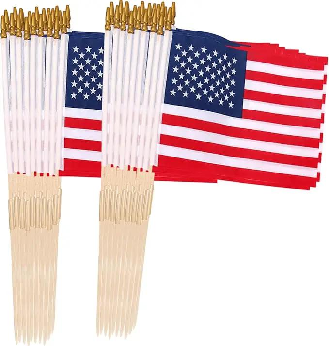 Pack of 50 American Flags with wood Stick, 12x18 Inch US Flags/American Hand Held Stick Flags with Kid-Safe Spear Top, Perfect for Patriotic Decorations, Parades, Veteran Party by GreenHaven Gardens