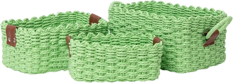 Small baskets for Organizing,Cute woven Storage basket with recycled paper rope for Shelves Bathroom,Little decorative basket,Set of 3 (Light Green) by GreenHaven Gardens